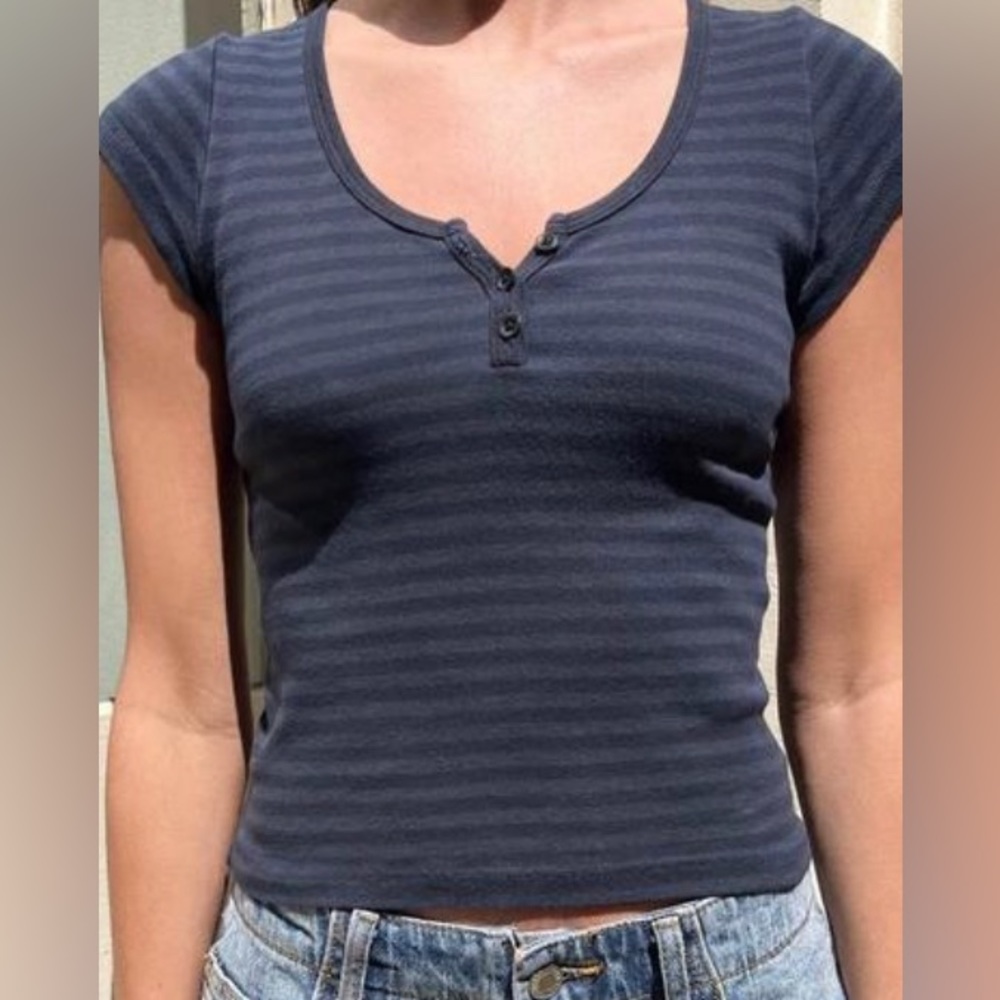 Brandy Melville navy striped baby tee